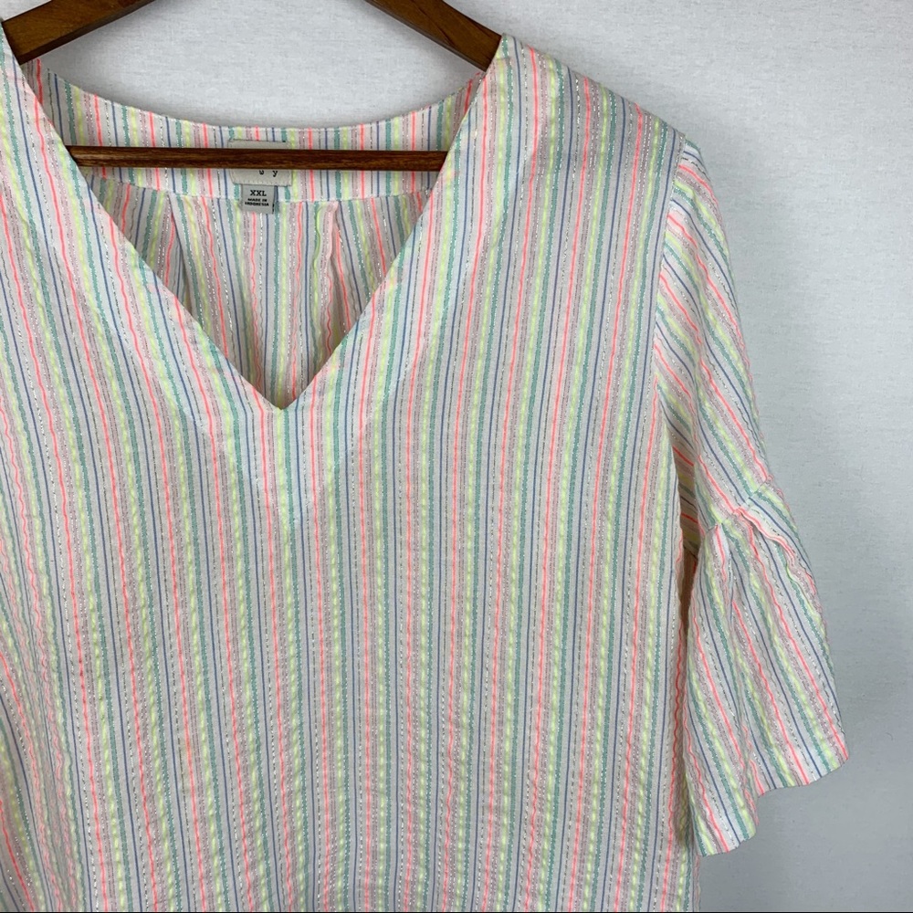 A New Day V-Neck Bell Sleeves Vibrant Color Tunic - Picture 2 of 8